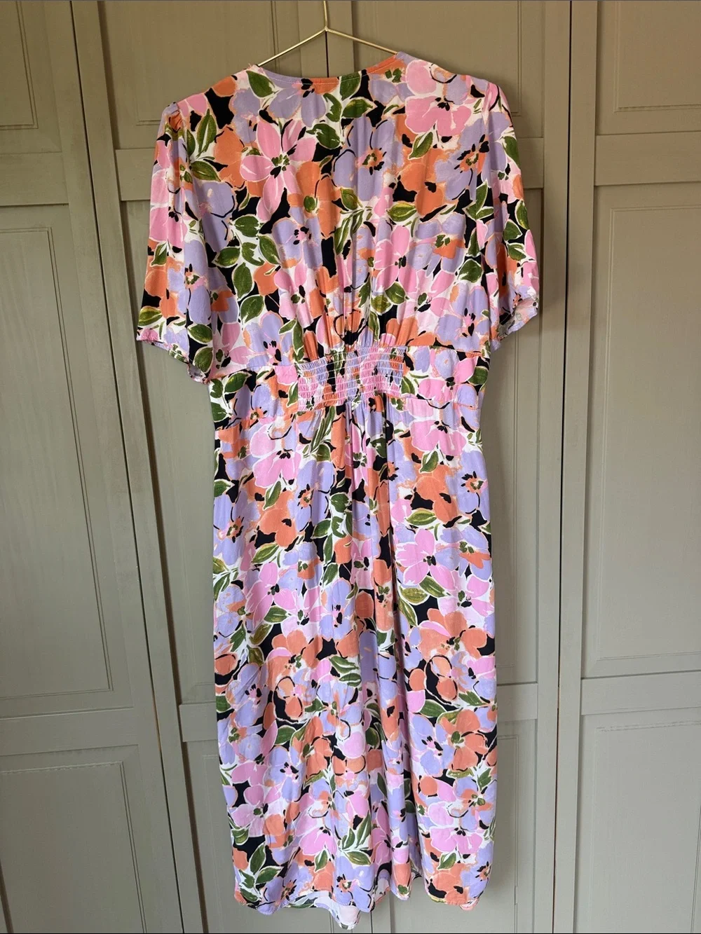 Nobody’s Child Floral Button-Front Midi Dress in Pink & Orange